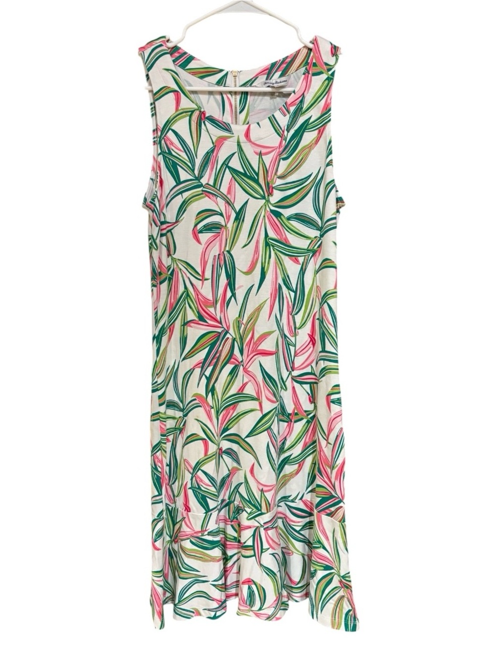 Tommy Bahama Sleeveless Leaf-Print Midi Dress in Green, Pink & Cream